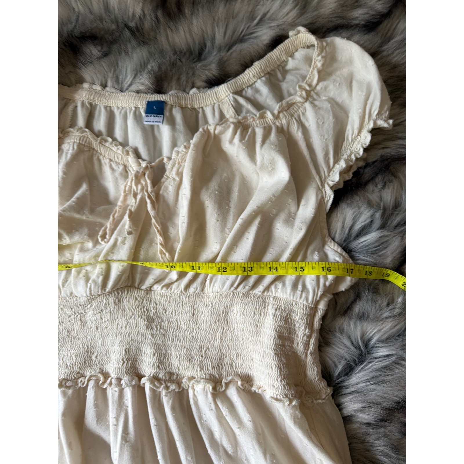 Old Navy Cream Swiss Dot Smocked Waist Peasant Maxi Dress Cottagecore Large