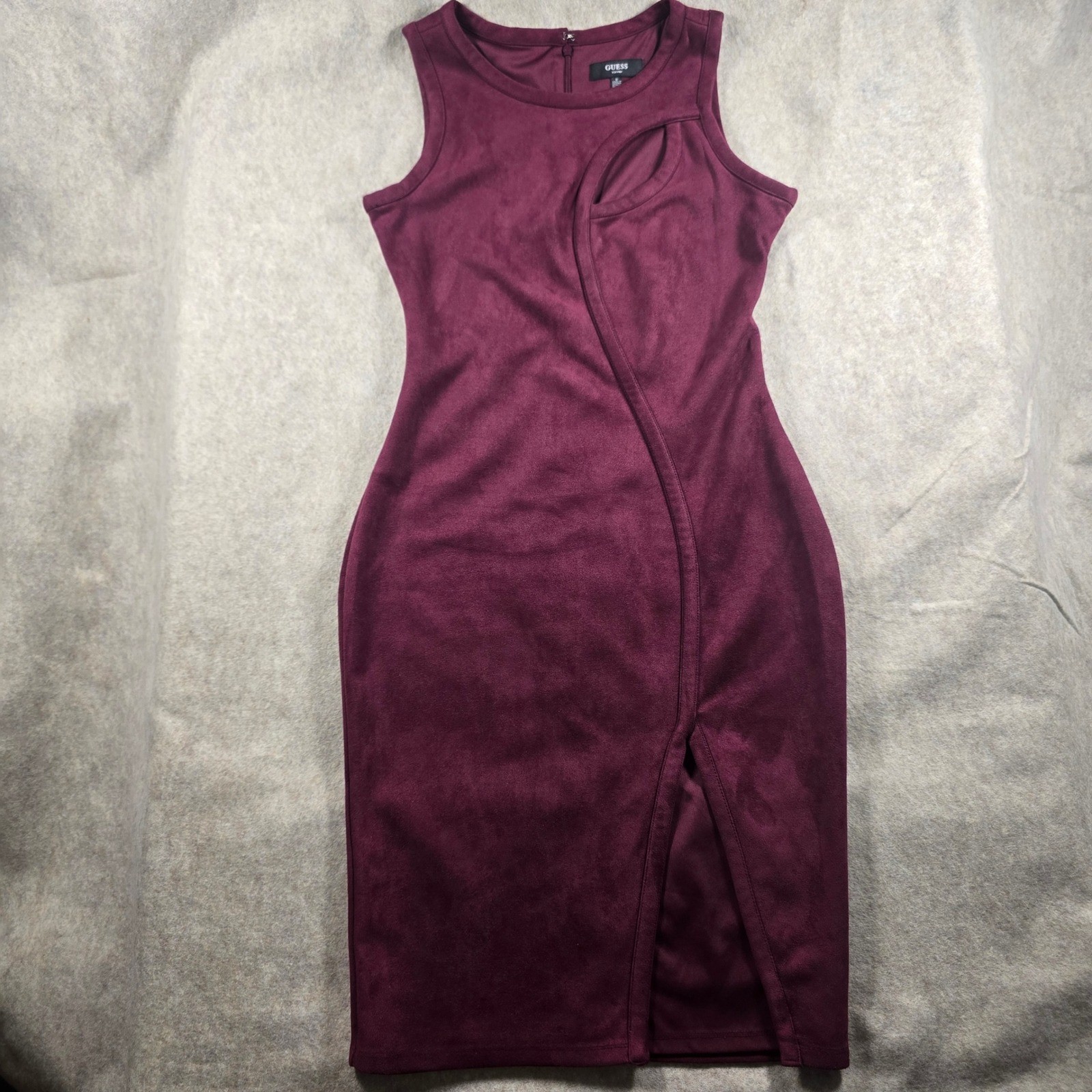 Guess Womens Burgundy Faux Suede Cutout Sleeveless Sheath Midi Dress Size 6