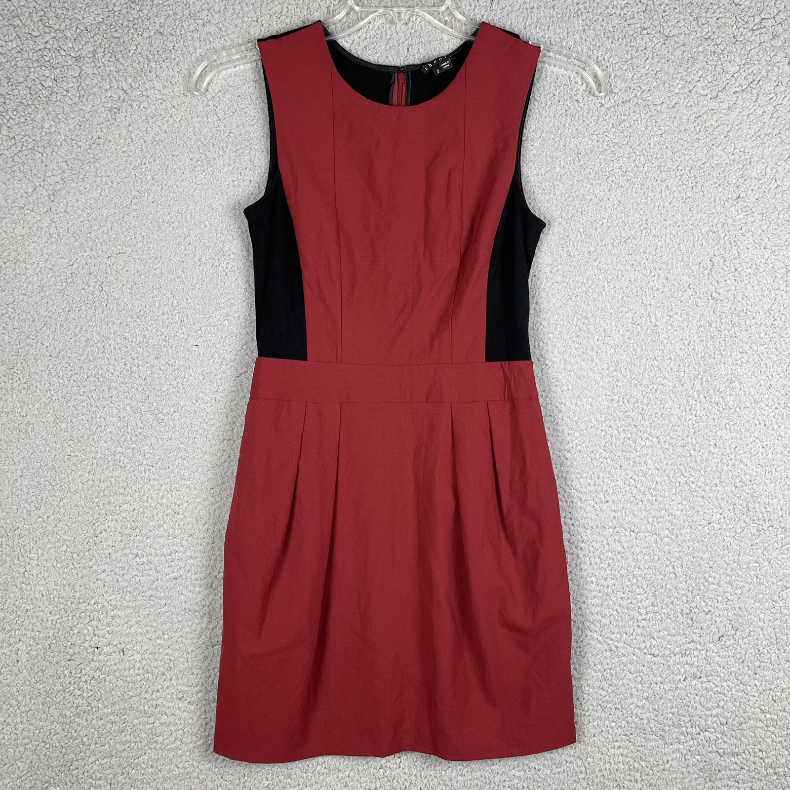 Theory Sheath Dress Womens 2 Blended Fabric Sleeveless Scoop Neck Black Red
