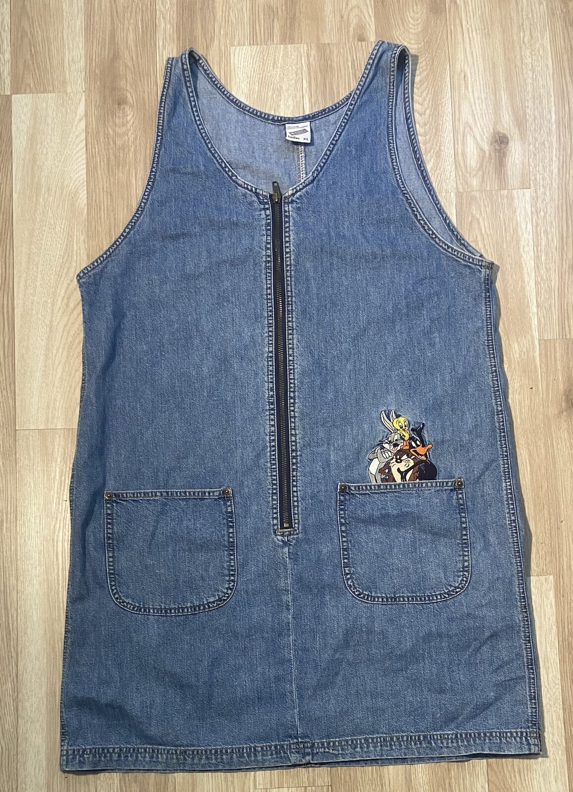 Vintage Y2K 90s Warner Bros Looney Tunes 100% Cotton Denim Dress Women XL