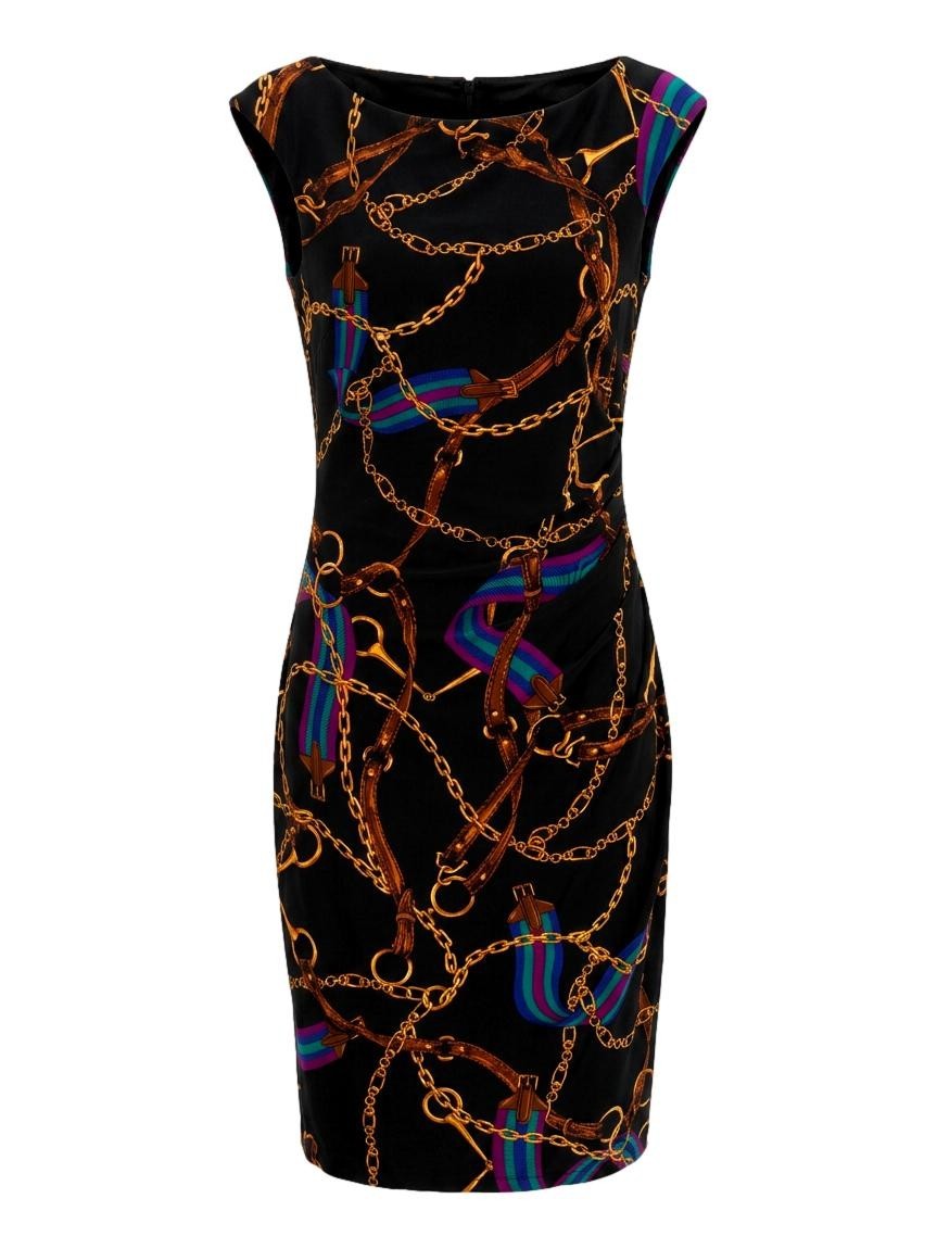 Lauren Ralph Lauren Equestrian Chain Print Work Office Fall Dress Size 10