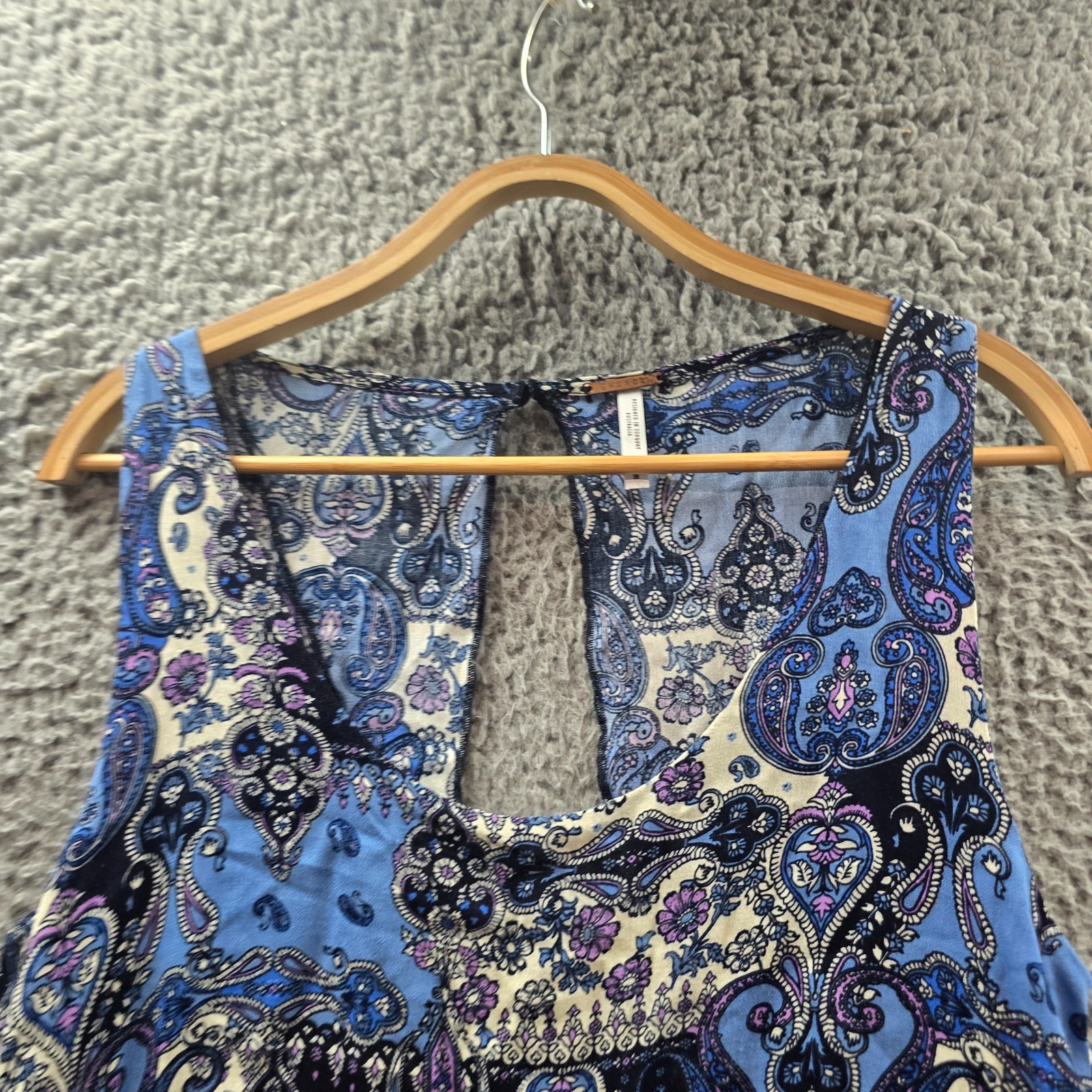 Ghanda Dress Womens A-line Mini Size M Blue Ivory Paisley Layered Sleeveless