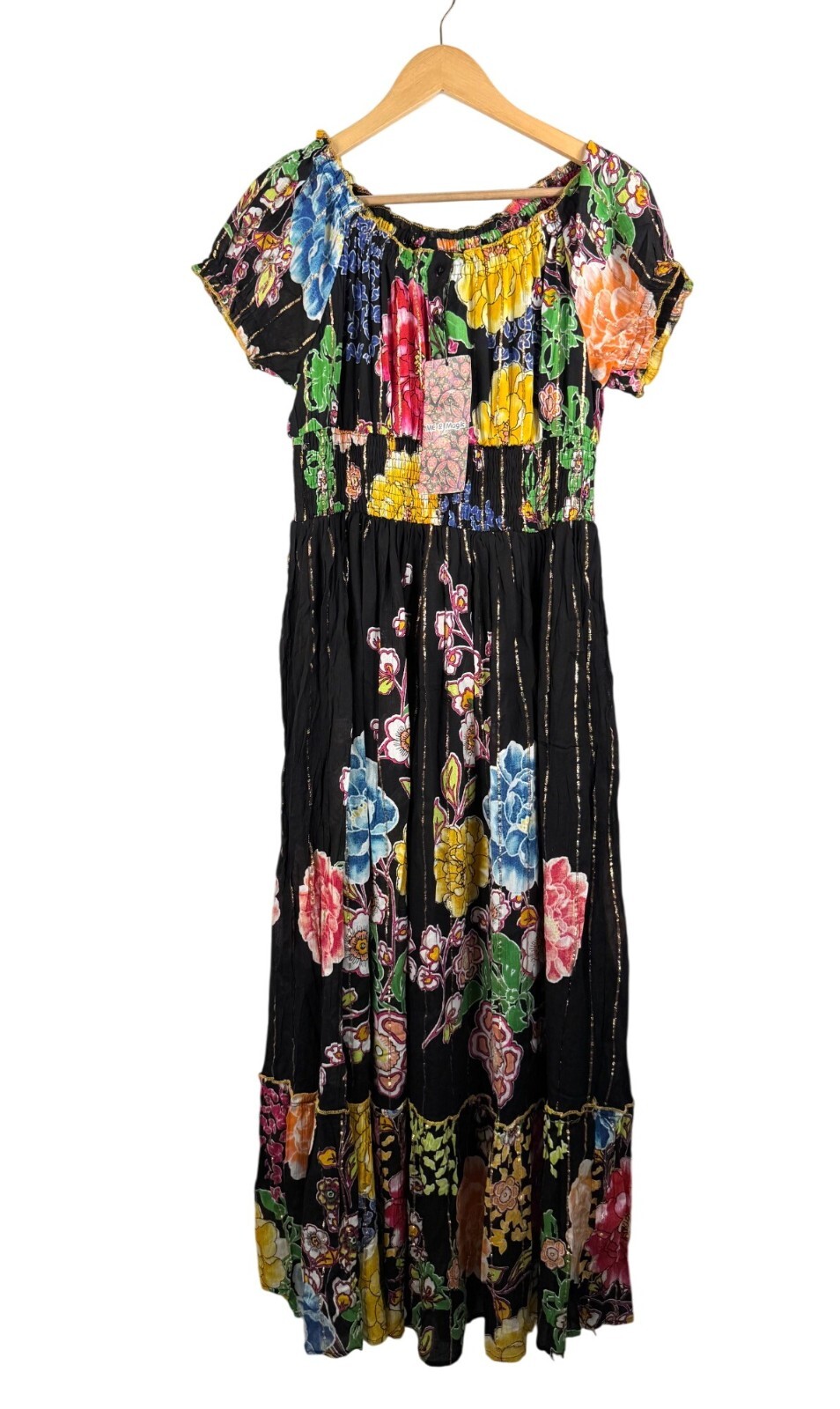 Me 2 Magic rose floral smocked waist maxi boho dress colorful sz L