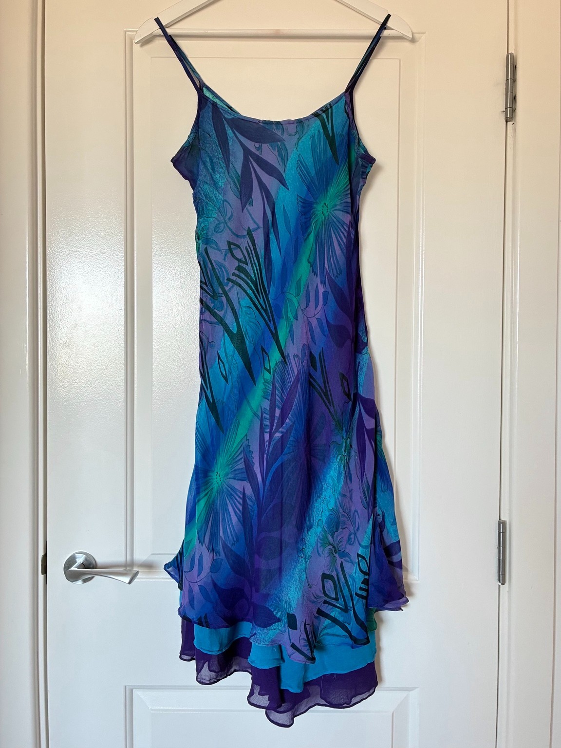 Vtg Phool Abstract Print Floaty Ruffled Hem Slip Dress Fairycore Y2K Whimsical