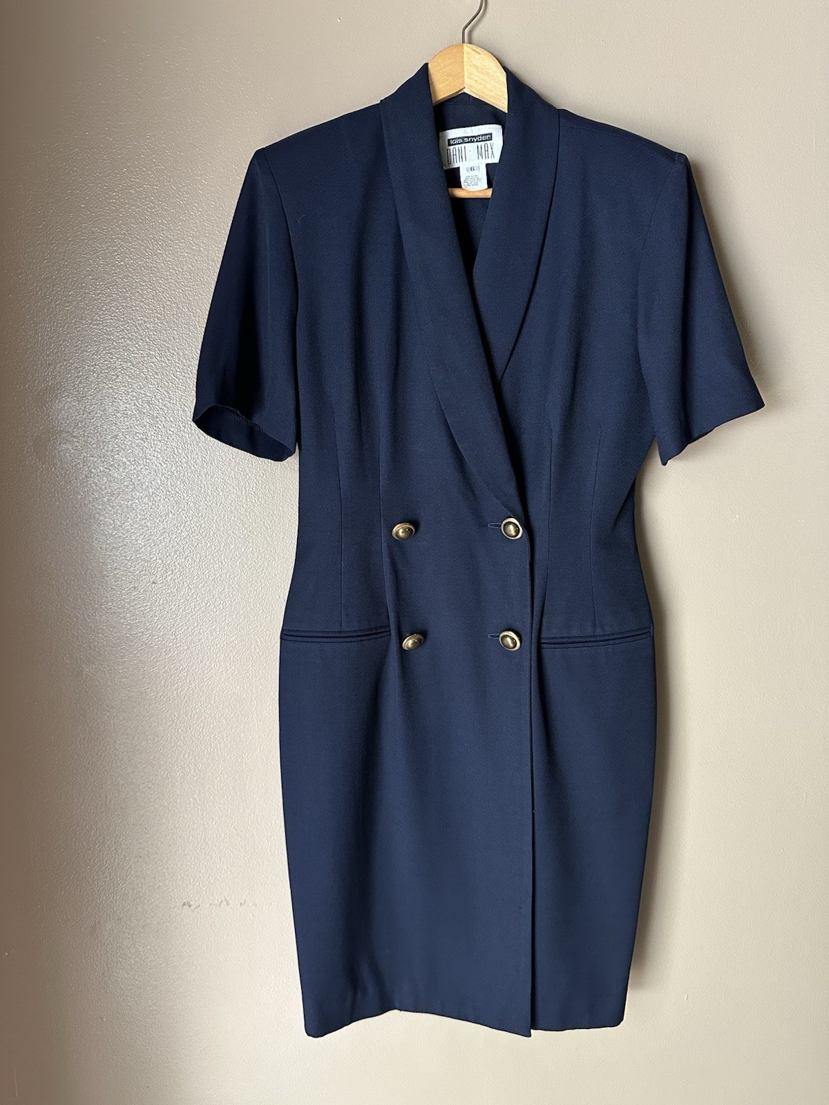 Dani Max Women’s 6 Navy Solid V-Neck Sheath Dress Short Sleeve Pockets