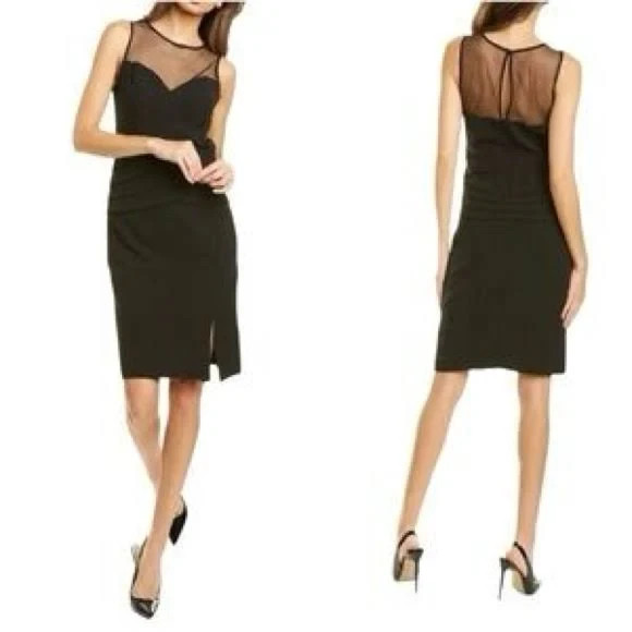 New Aidan Mattox Women’s Black Illusion Pleated Fit Flare Cocktail Dress Sz. 6