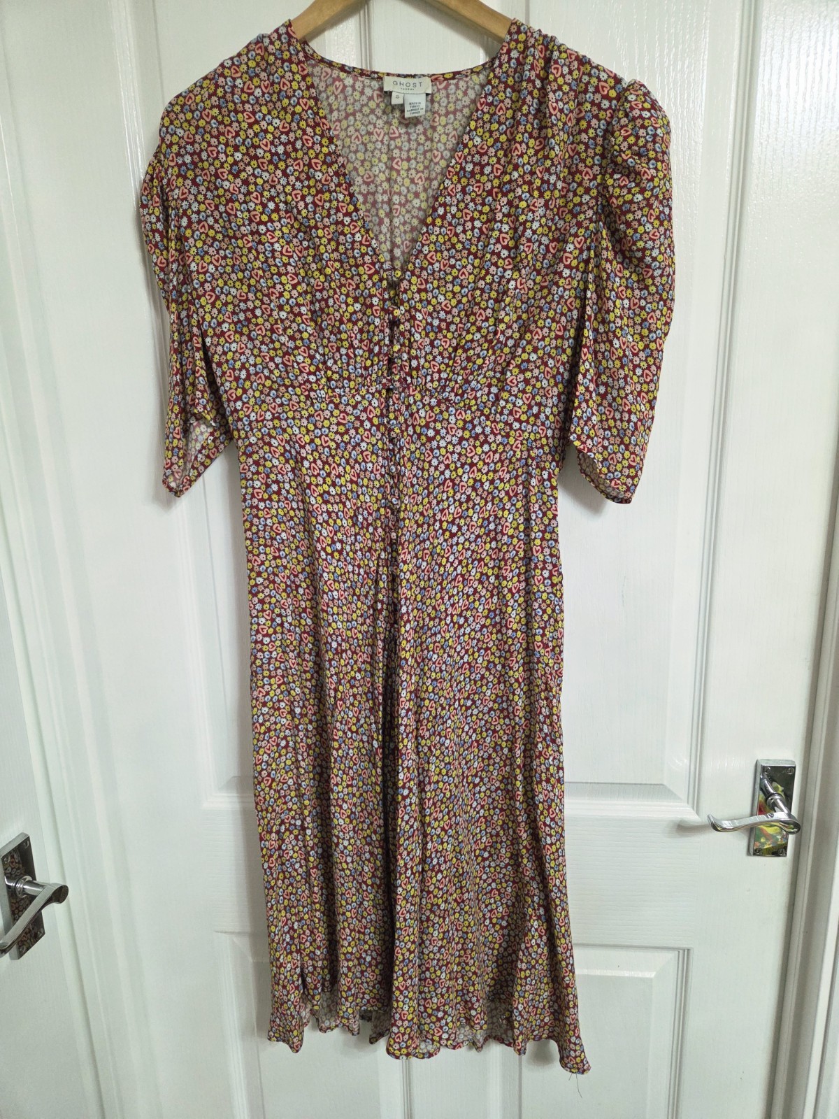 GHOST Angelina Tea Button Floral cute ditsy dress Size S 10 Rrp £95