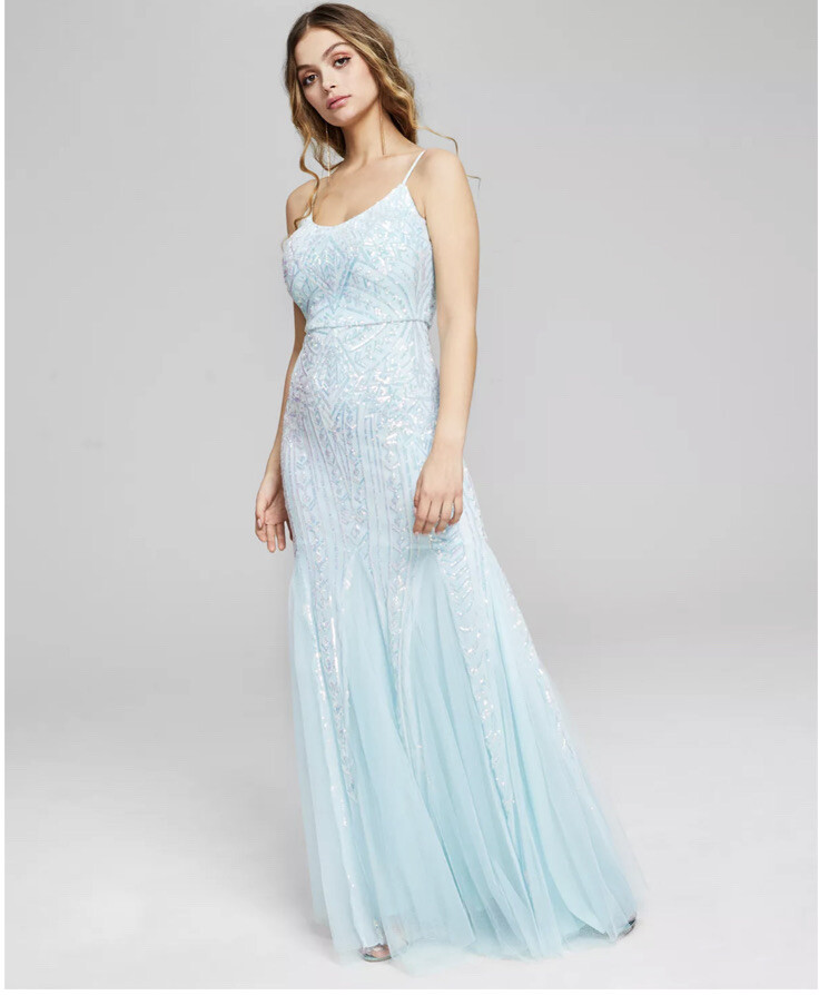 Say Yes To The Prom Juniors’ Sequinned Tulle Dress Blue Size 15/16 Defected