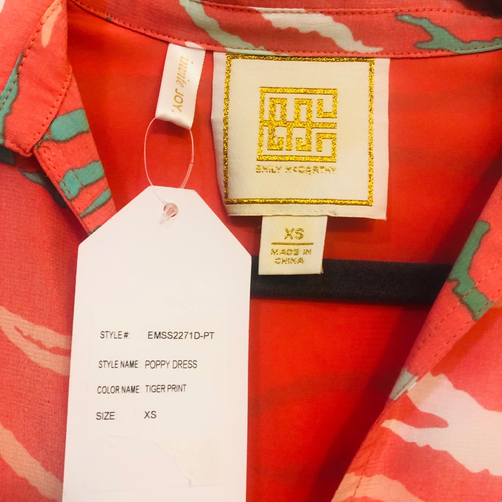 Emily McCarthy Tiger Print Poppy Dress Coral Pink Puff Sleeve Resort Mini Dress