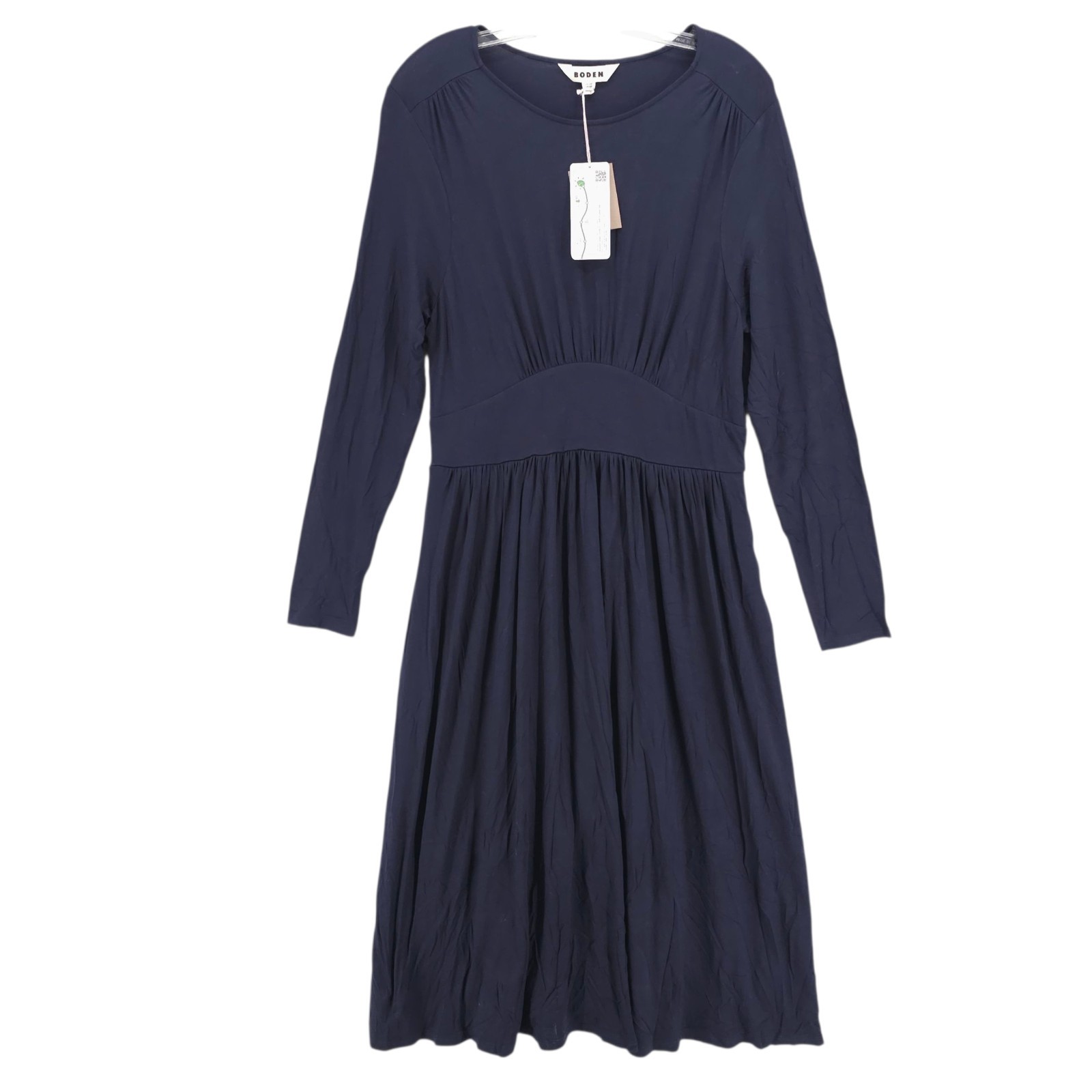 NWT BODEN Thea Jersey Midi Dress Navy Blue Long Sleeve Lenzing Ecovero US 10 R