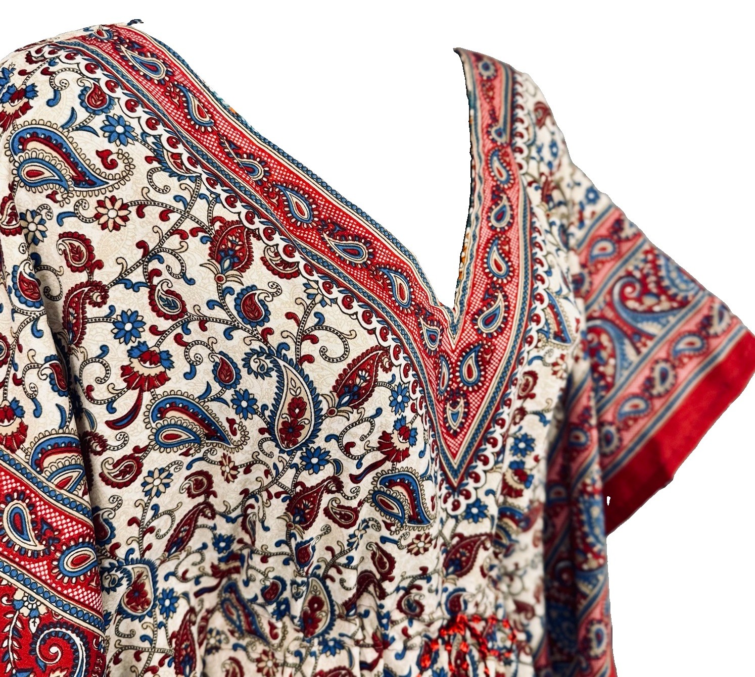 NWT Cute Options House Dress Muumuu Kaftan Red Cream Floral Indian Block Paisley