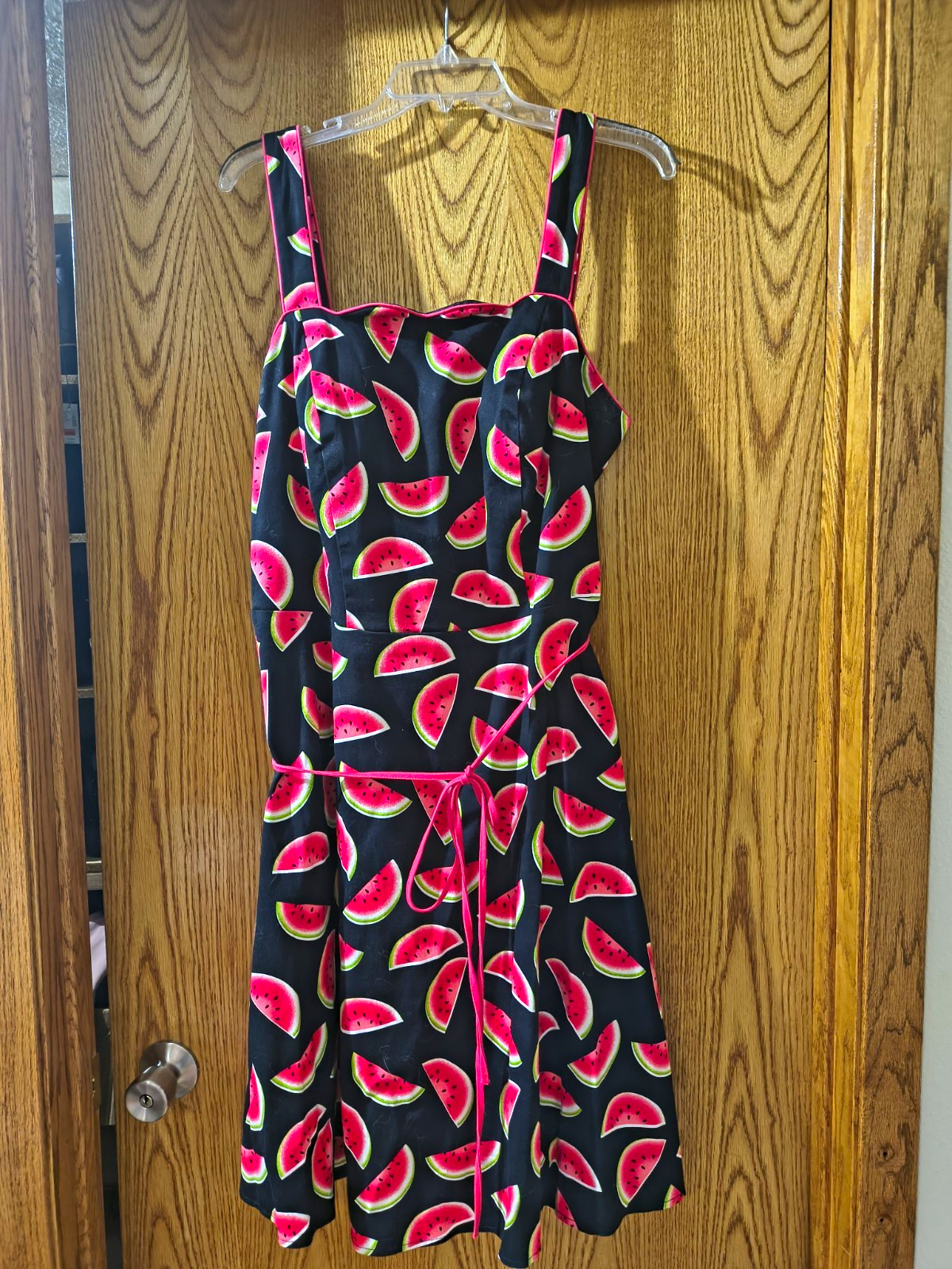 KSL Plus 18W Black Pink Green Watermelon Print Square Neck Smocked Sundress