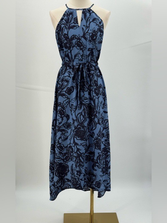Loft Blue Floral Halter Maxi High Low Keyhole Vacation Summer Boho SZ XS-P