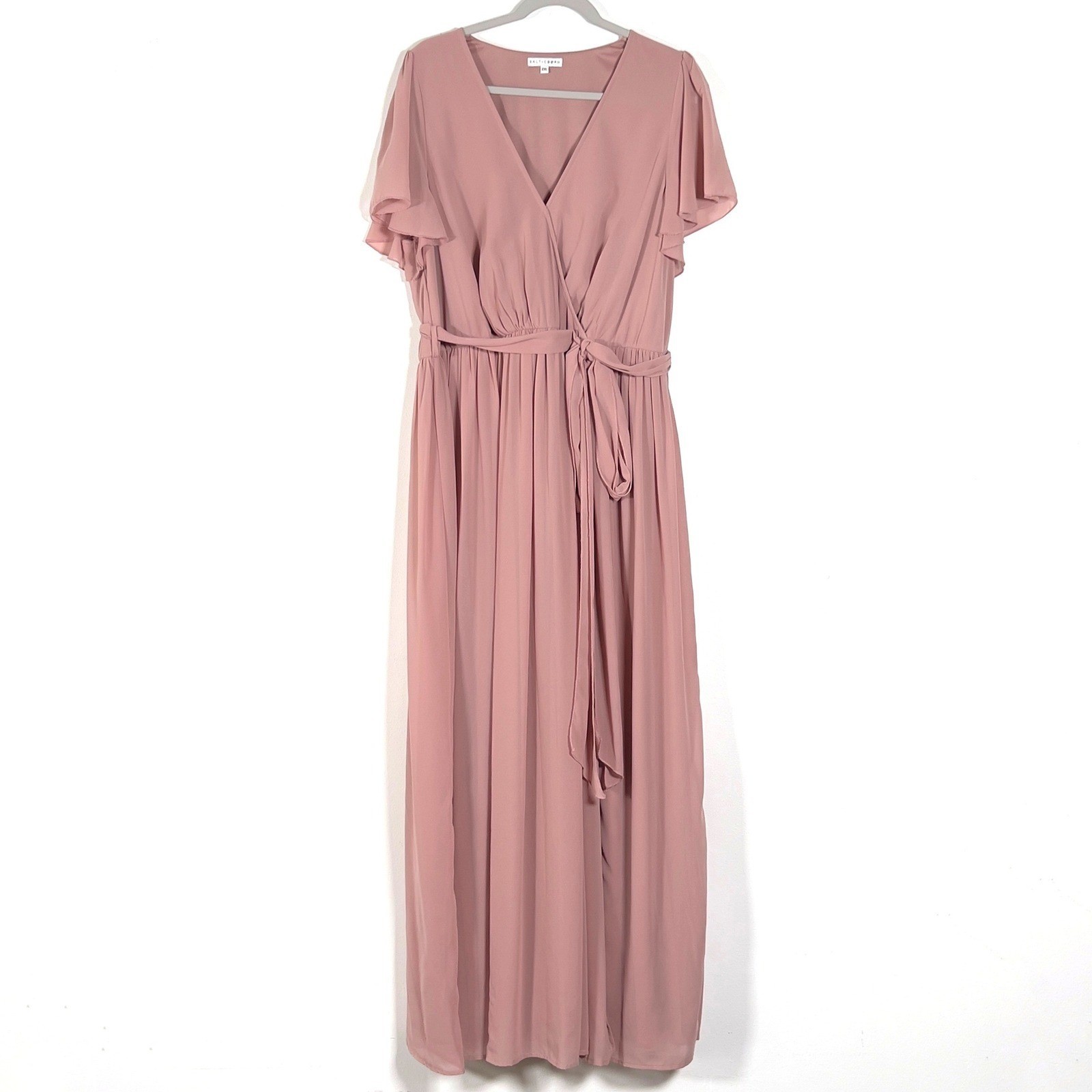 Baltic Born Kristina Maxi Dress Womens Sz 2XL Pink Flutter Sleeve Side Slit