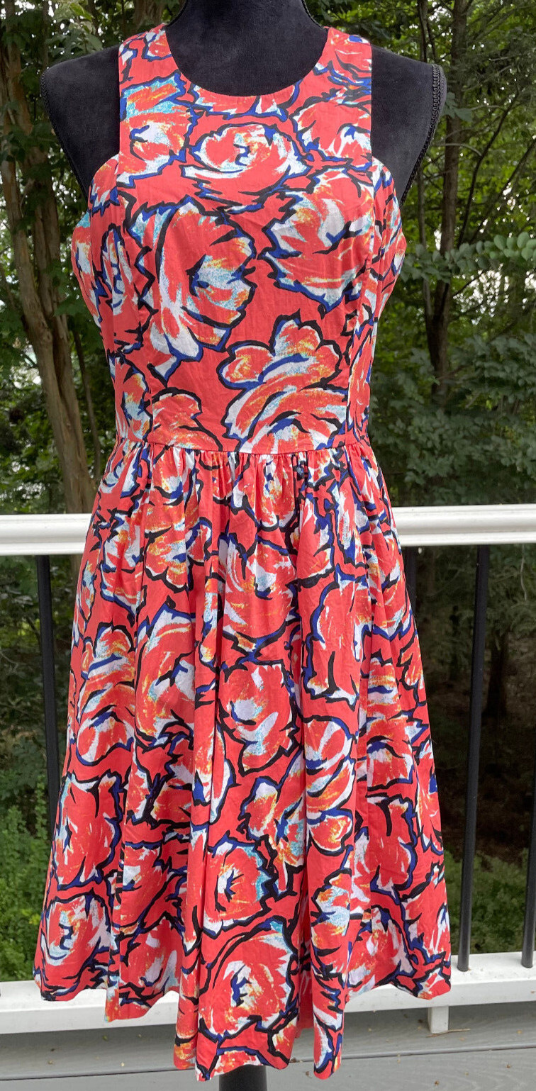 Plenty By Tracy Reese Fit Flare Racerback Sleeveless Floral Print Dress Orange 8