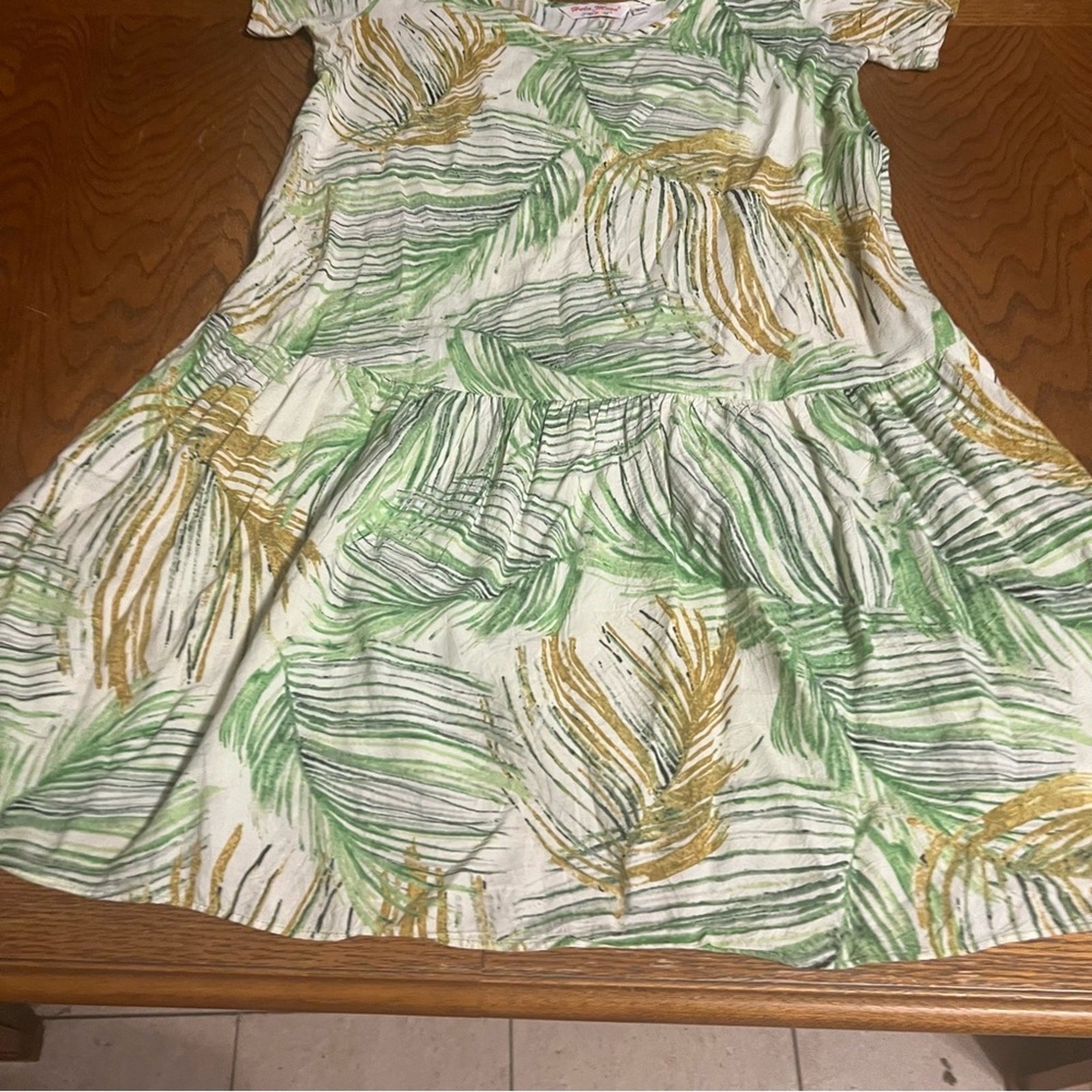 Hula Moon Jams World Mini Dress Leaf Print Relaxed Fit Island Vacation XS Chic