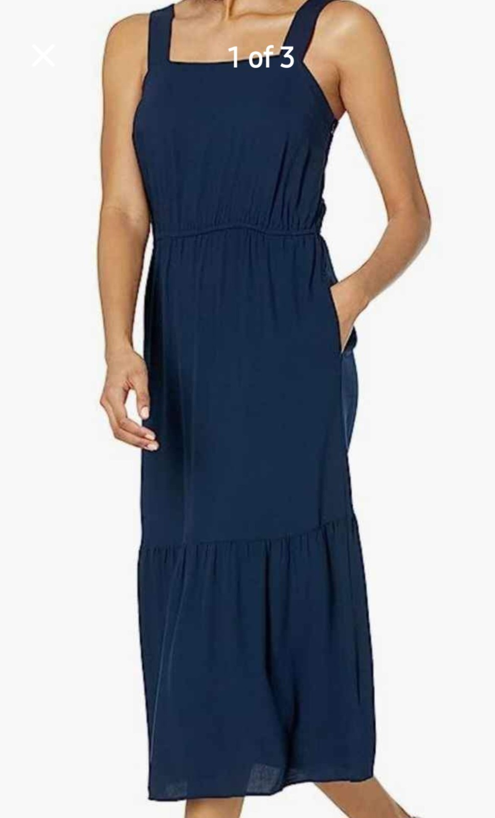 NEW Women’s Dark Navy Amazon Essentials Flowy Midi Dress w POCKETS Sz XS