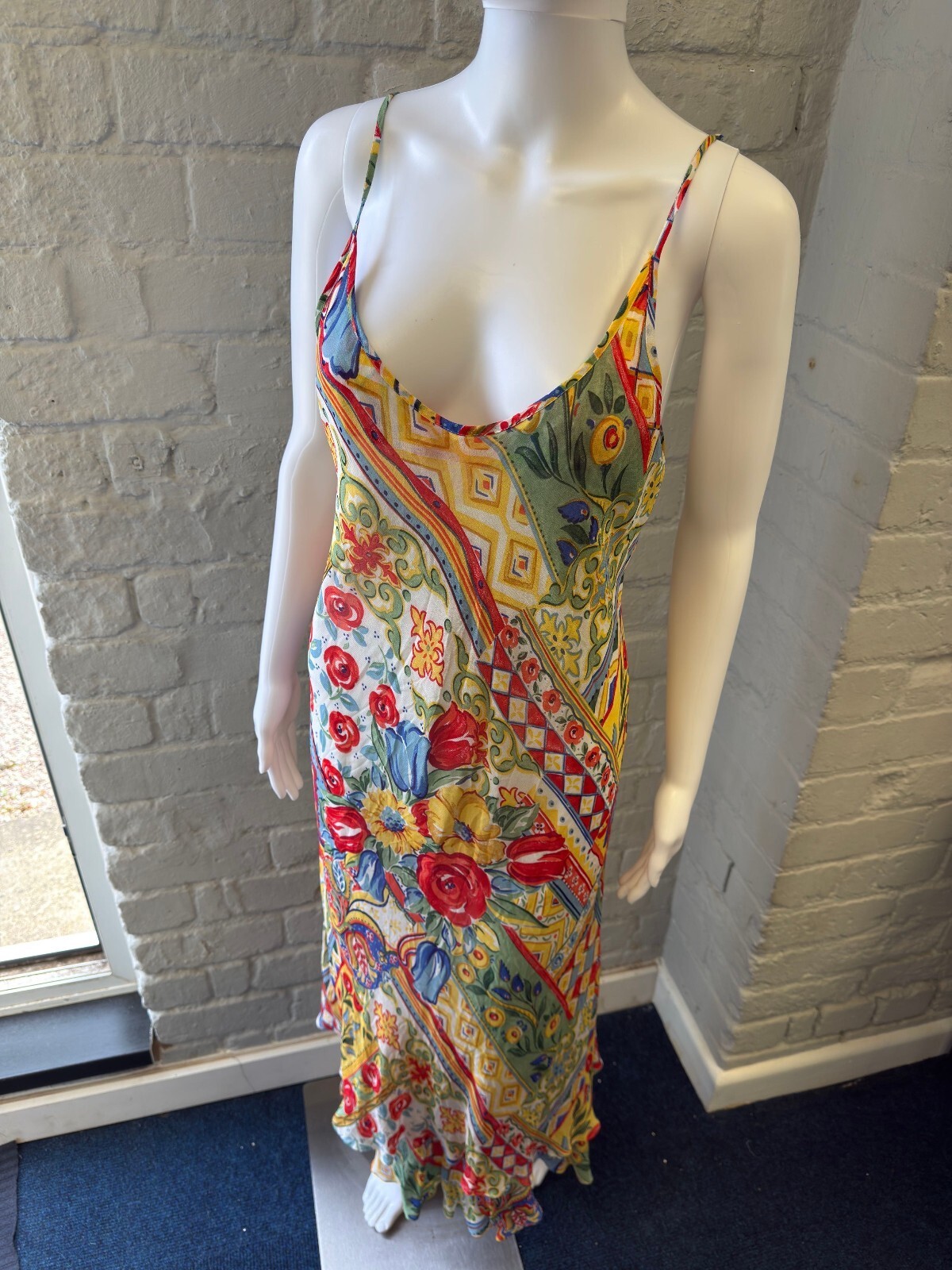 Floral Patterned Maxi Slip Dress with Spaghetti Straps