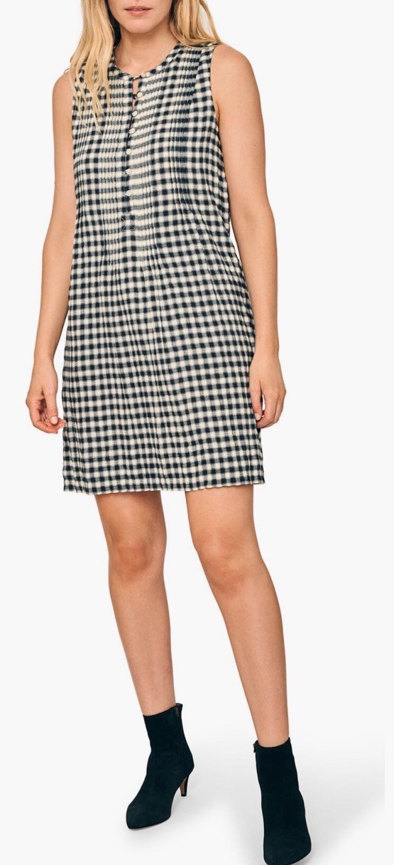Faherty Isha Gingham Check Pleated Tank Mini Shift Dress Size Large Black/Cream