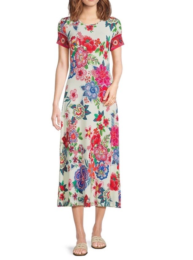 Johnny Was XS The Janie Favorite Cap Sleeve Midi Dress Kallie Scarf NWT White