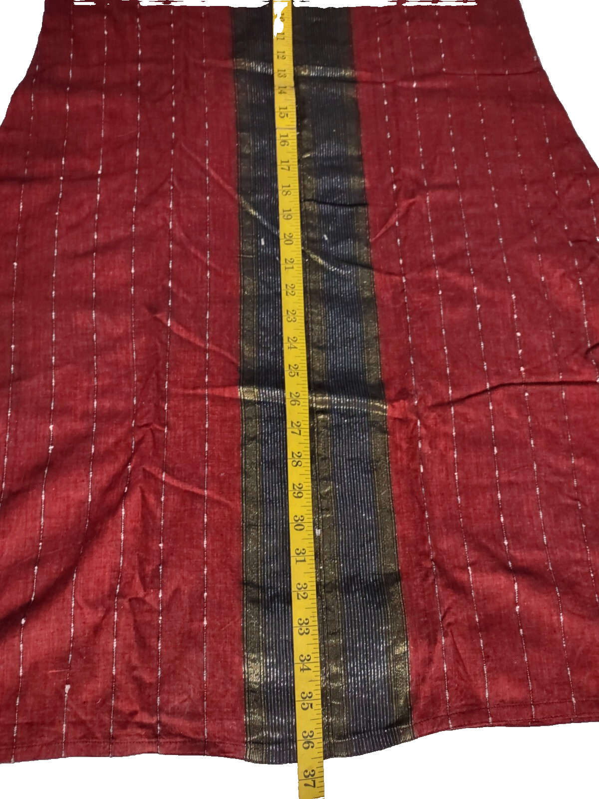 Maxi Dress Short Sleeve Black Gold Red Stripes Size 44 V Neck Gold trim