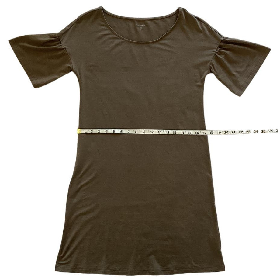 Garnet Hill Ruffle Short Sleeve Stretch Knee Length Knit Dress Brown Size XSmall