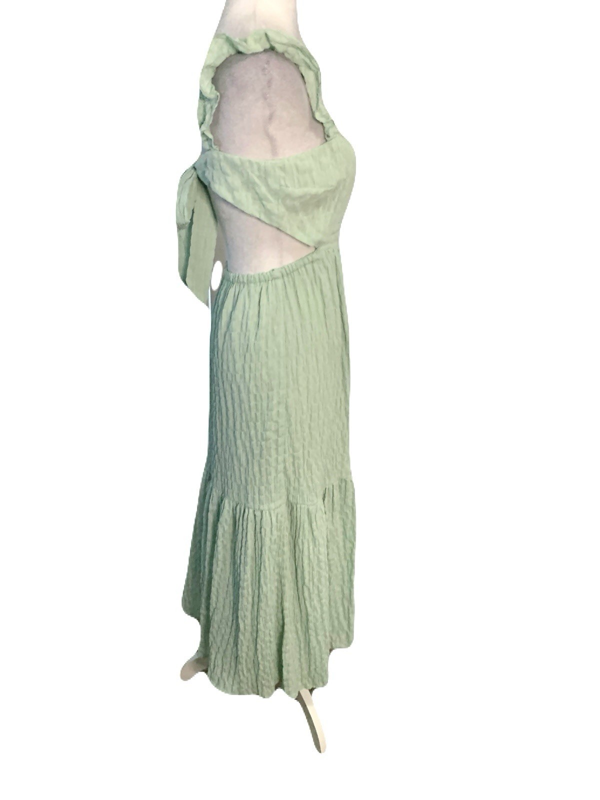 NEW Lush Small Mint Green Open Back Sleeveless Ruffle Trim Midi/Maxi Dress