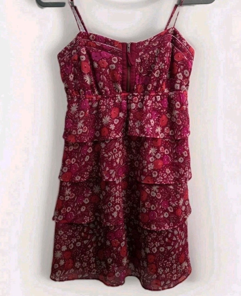 Womens AMERICAN EAGLE cranberry flowered Tiered Midi sundress Tank dress Sz 6