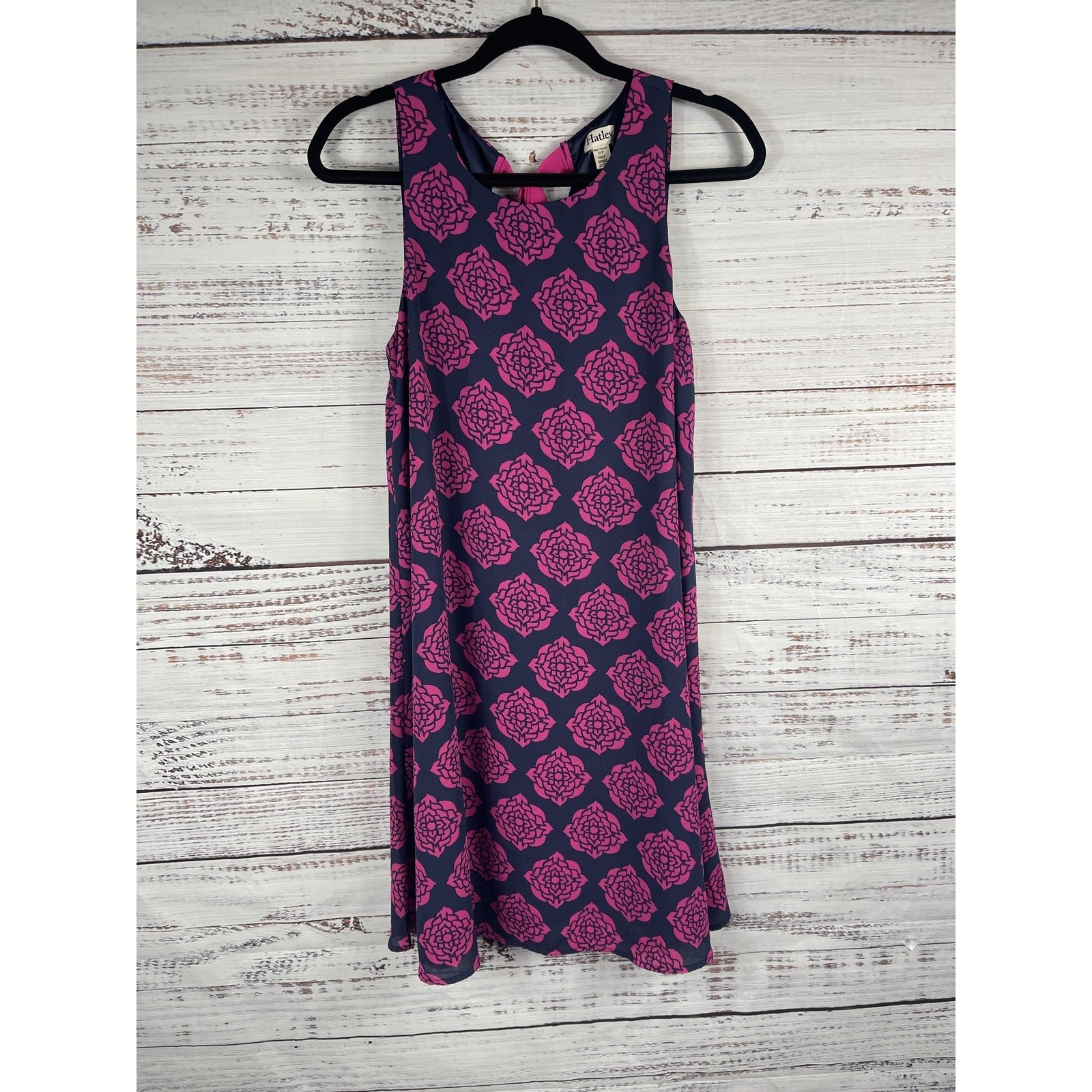 Hatley Dress Women’s SZ S Navy Blue Pink Sleeveless Lined Floral Geometric Print
