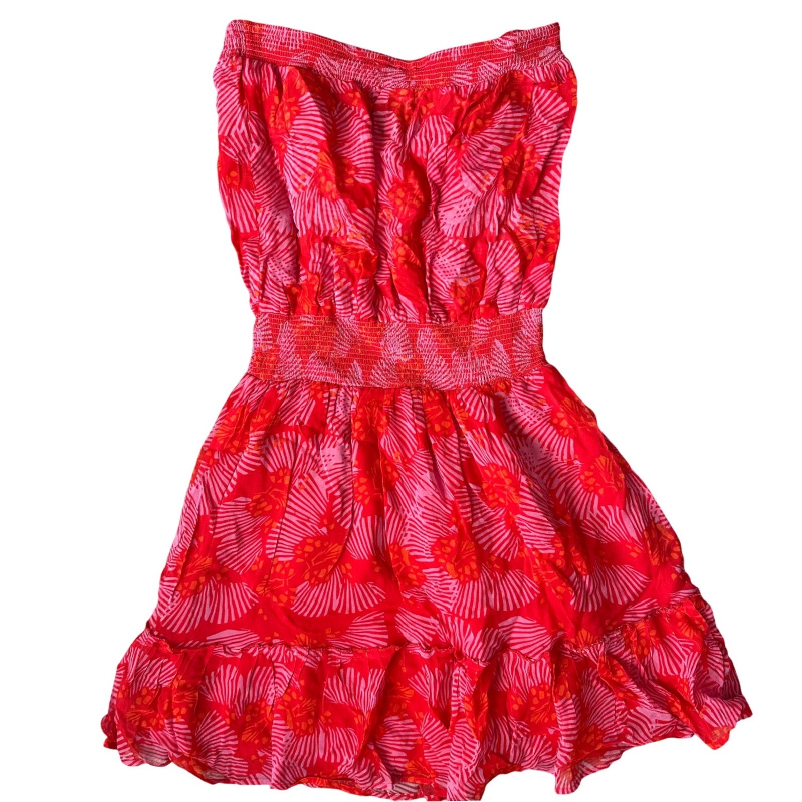 Karina Grimaldi Red Butterfly Print Mini Dress Strapless Tassel Revolve M