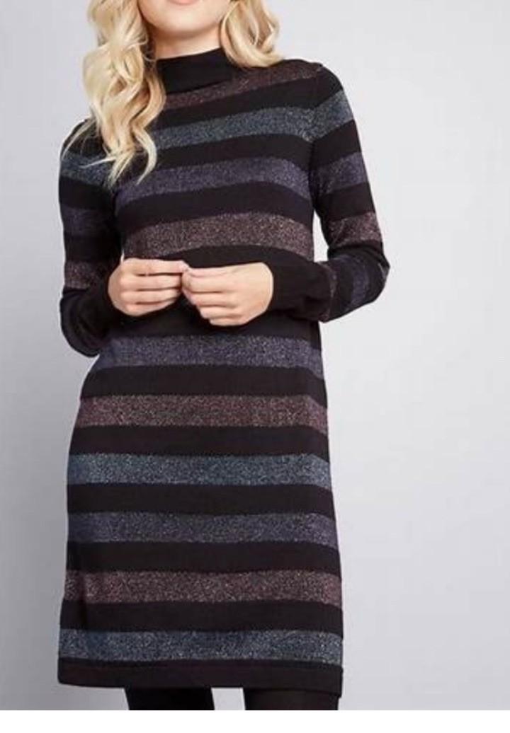 Sugarhill Brighton Sabrina Glittered Jewel Tone Stripe Knit Dress 16