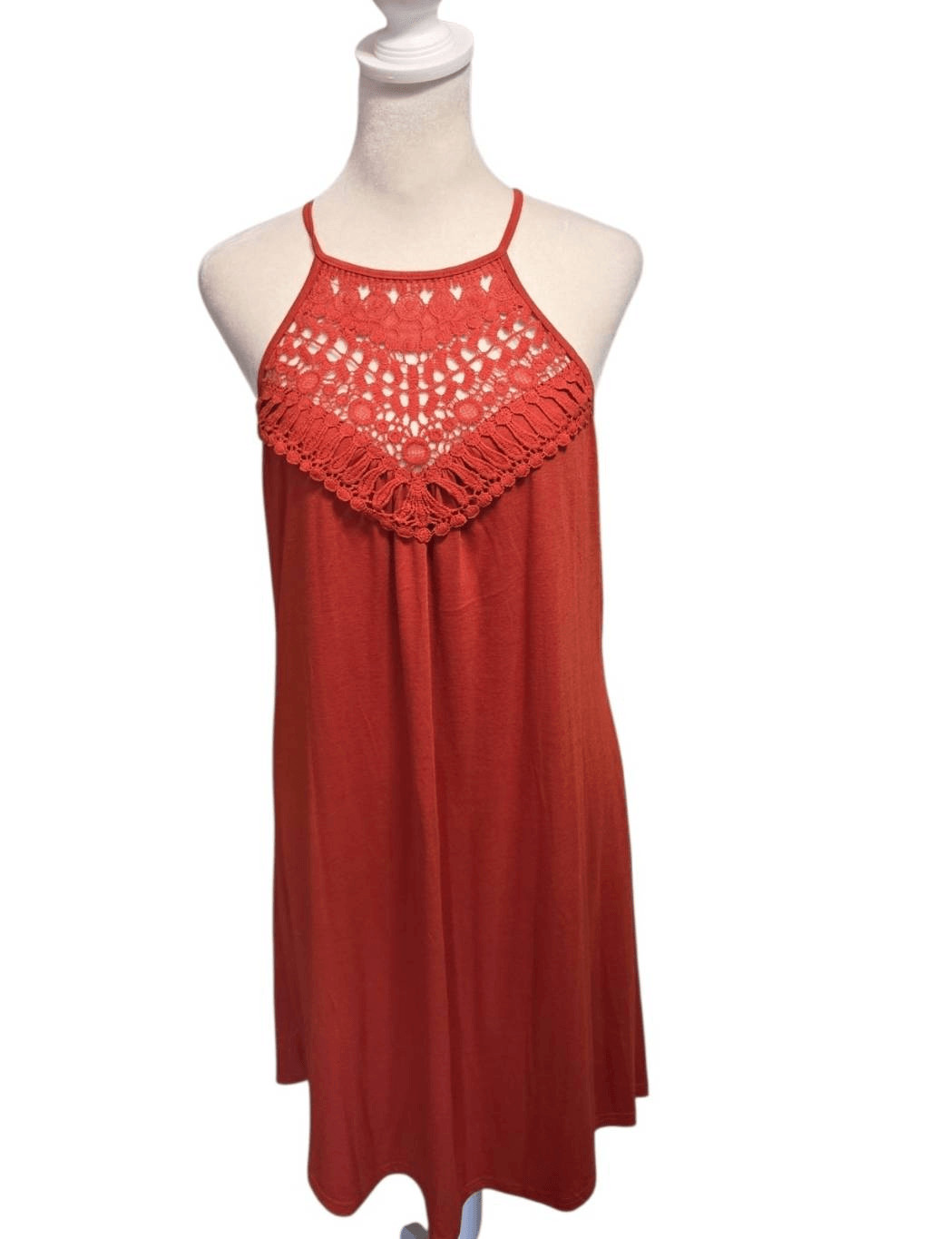 NWT Sweetnight Rust Orange Crochet Lace Halter Neck Mini Dress – Size M