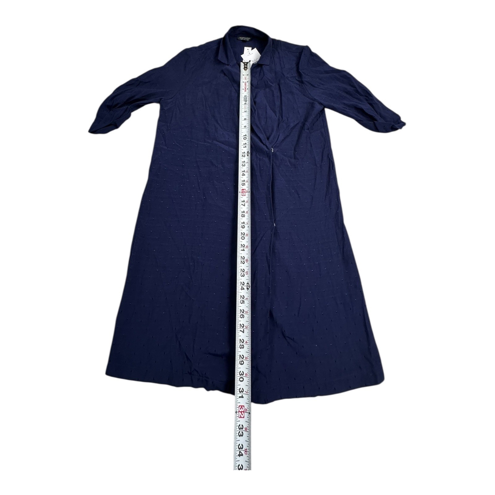 TOPSHOP Navy Blue Dotted Long Collared Button Front Maxi Dress UK 10 EUR 38 US 6