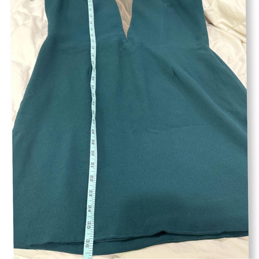 DRESS THE POPULATION KELLI PLUNGING CREPE SHEATH DRESS PUFF LONG SLEEVES GREEN