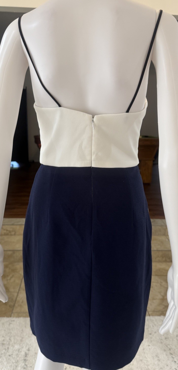 ABS Allen Schwartz White/Navy Strap Colorblock Peplum Mini Dress Size10