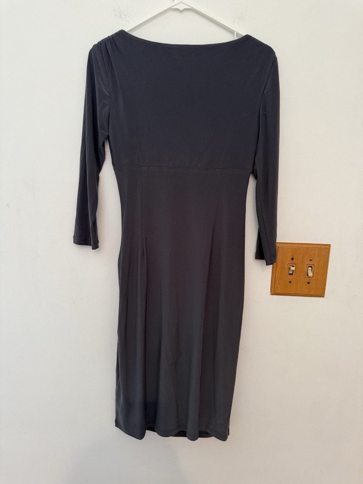 Lauren Ralph Lauren Purple Jersey Sheath Dress Sz 2 Boat Neck 3/4 Sleeve Ruched