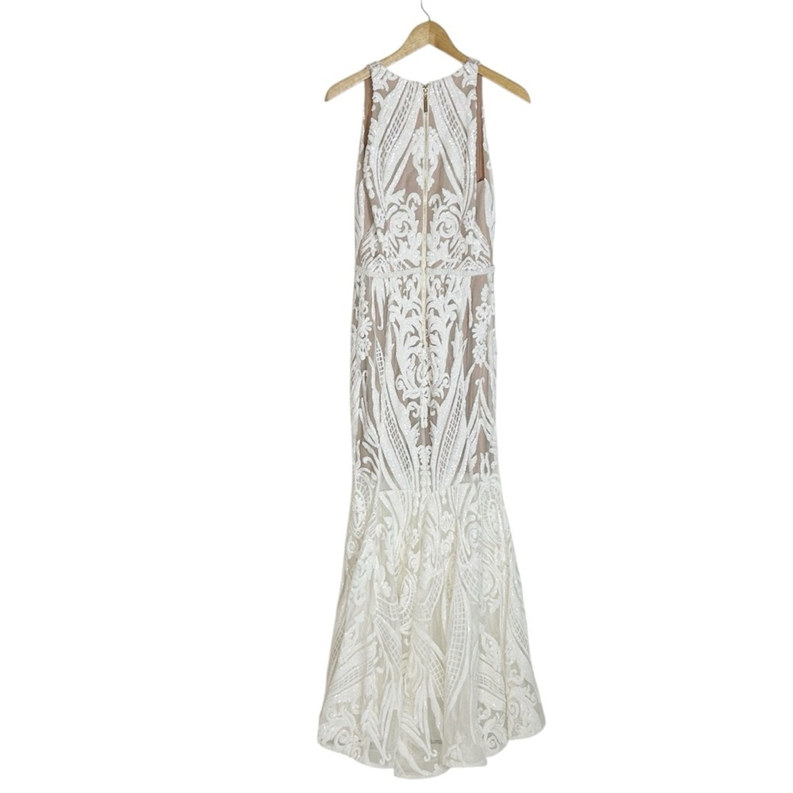 BRONX & BANCO Ester Sequin & Bead Embellished Plunge Neck Gown Size Small