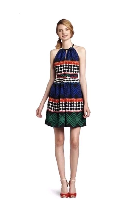 TRINA TURK Silk Blend Dress Size 8 Sleeveless Keyhole Colorful Halter