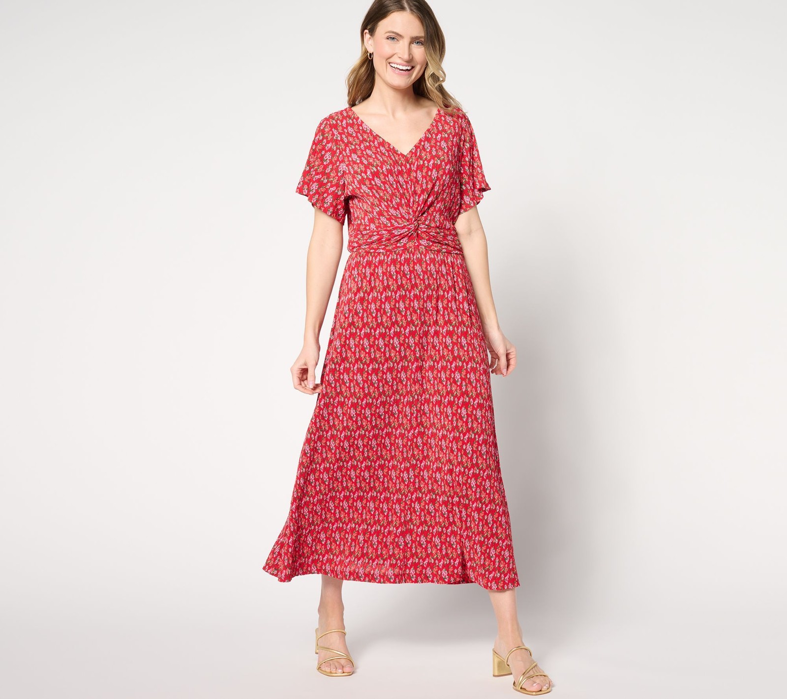 Isaac Mizrahi Live! Women’s Dress Sz M Printed Crinkle Knit Short Pink A645025