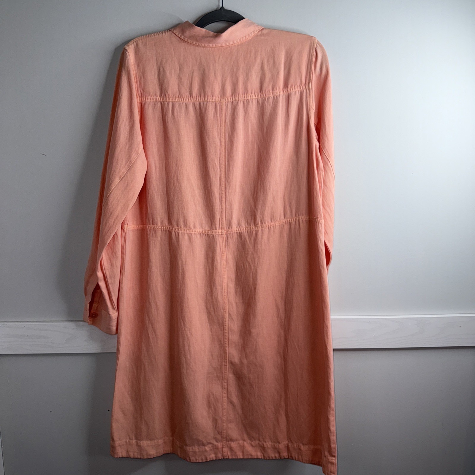 Soft Surroundings Kiran M Peach Nectar Shirt Dress Linen Blend Roll Tab Sleeves