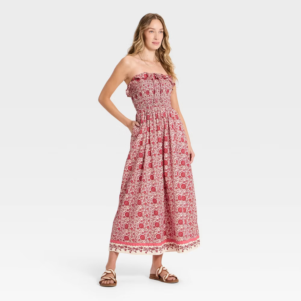 Women Cotton Maxi Pullover Sundress – Universal Thread Pink Floral M