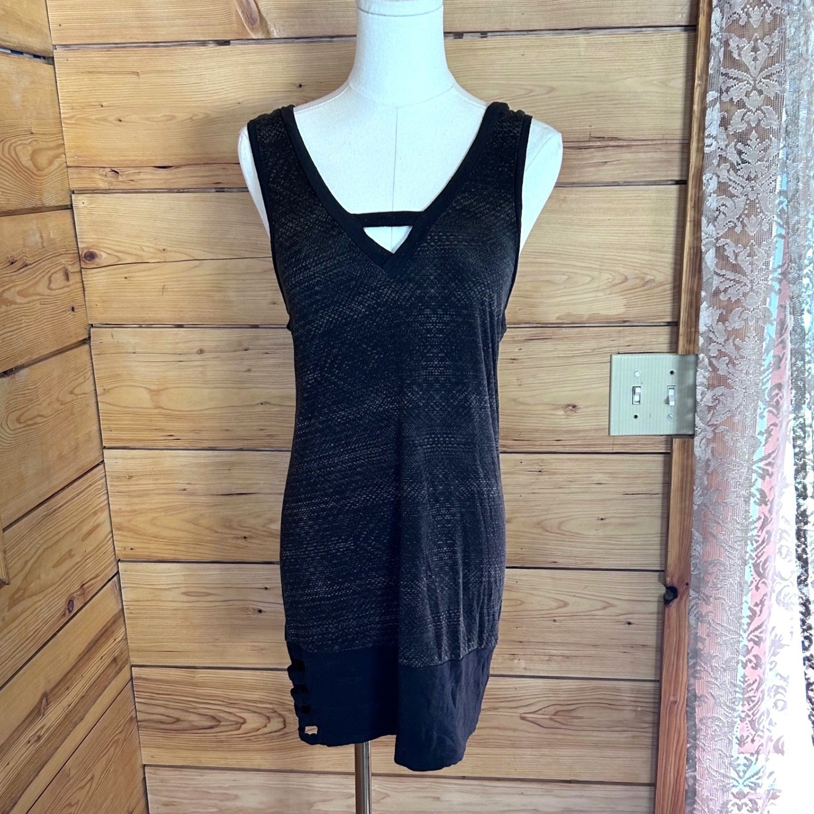 Hemp Bamboo Space Dye Mini Dress Womens Large Black Nomads Hemp Wear