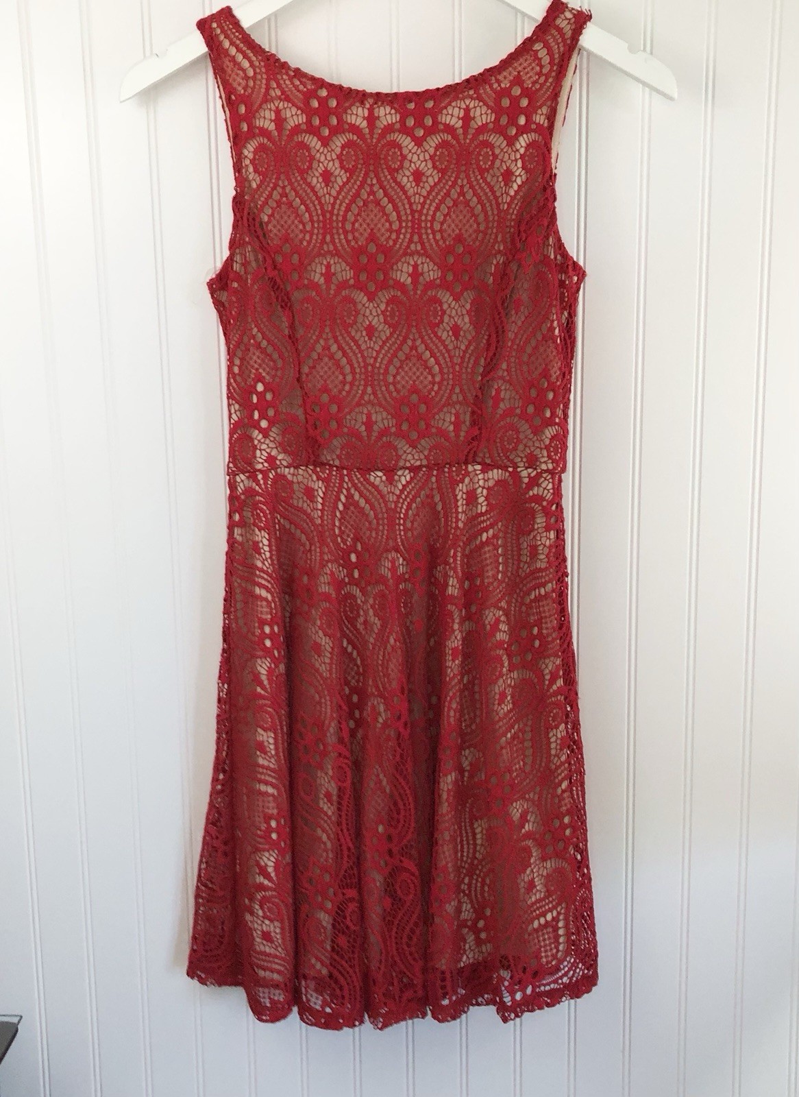 Speechless Red Lace Fit & Flare Lined Zip Round Neck Short Dress XS
