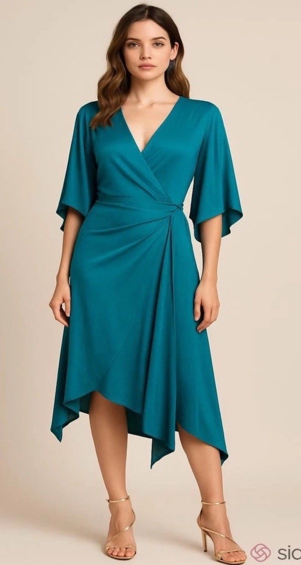 New Black Halo Faux Wrap Dress Women’s Blue Small Party Holiday Flowy Romantic