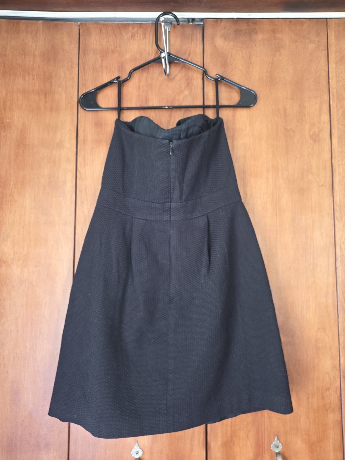 Pasameters Black Strapless Mid Length Dress With Wide Waistband Pockets. Size 8