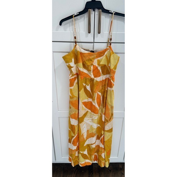 1 STATE Orange Yellow Abstract Leaf Print Maxi Dress XL