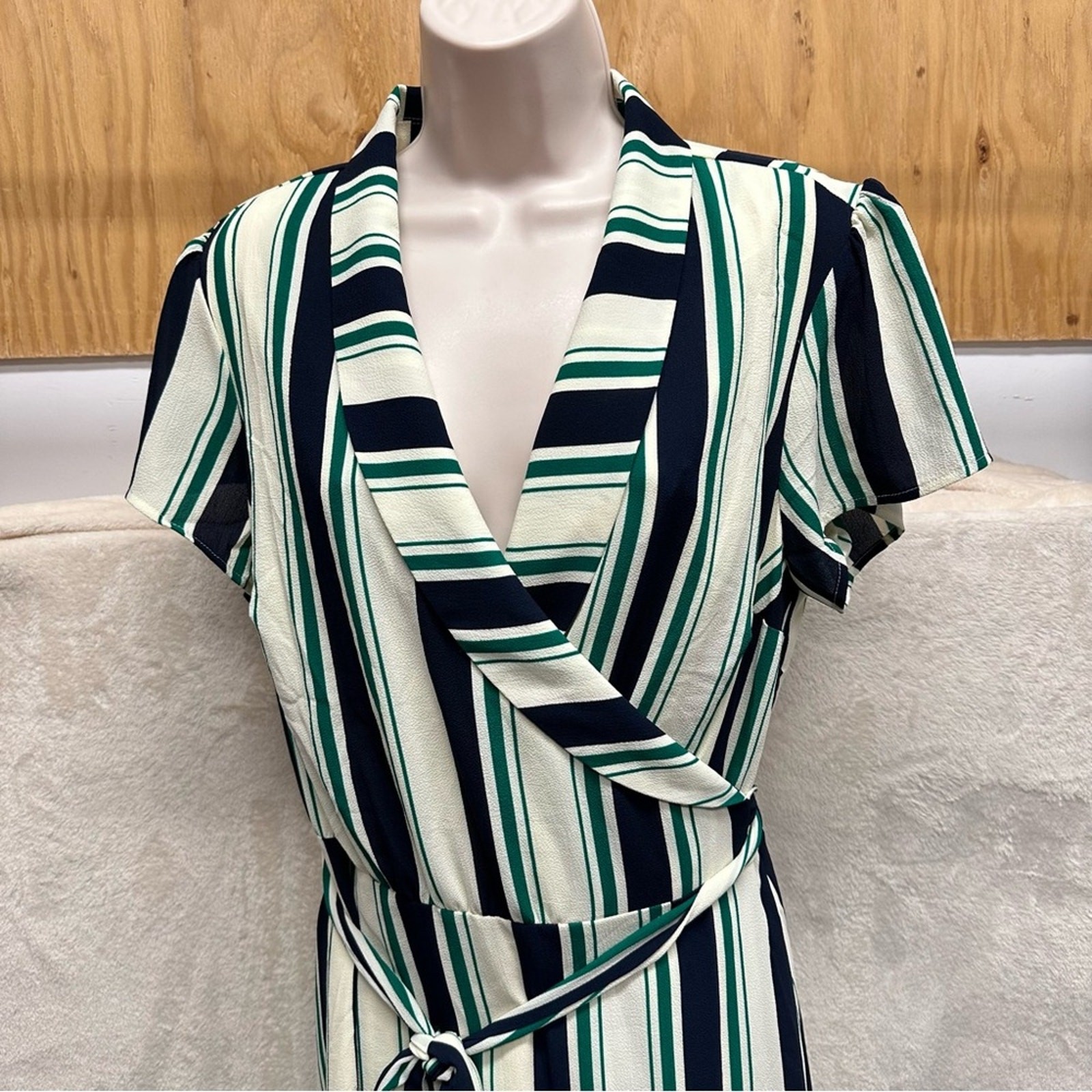ModCloth Vertical Striped Wrap Dress Green Blue Womens 2x mod pin up