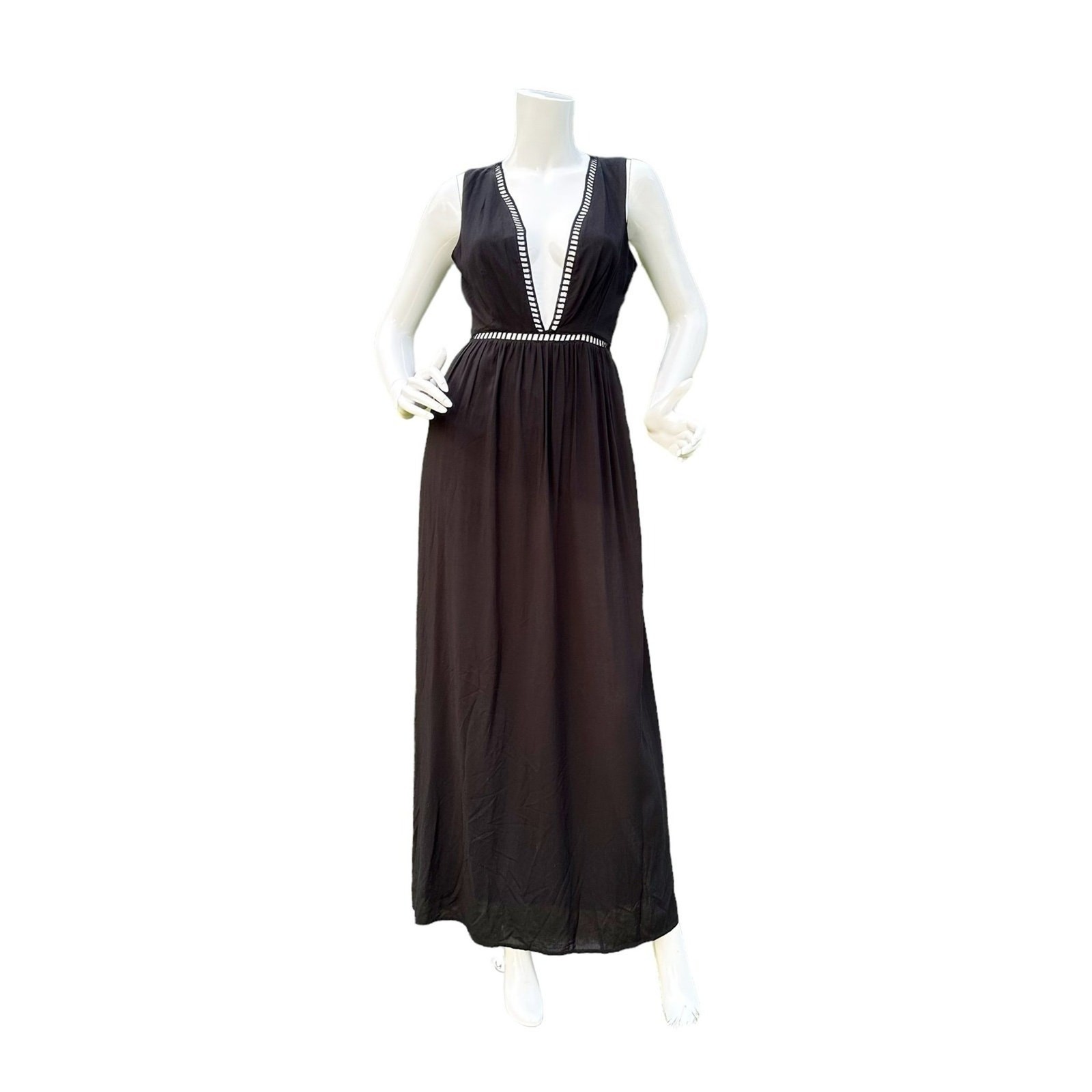 TOBI Classic 90s Black LBD Maxi Dress Deep Plunge V Neckline Small