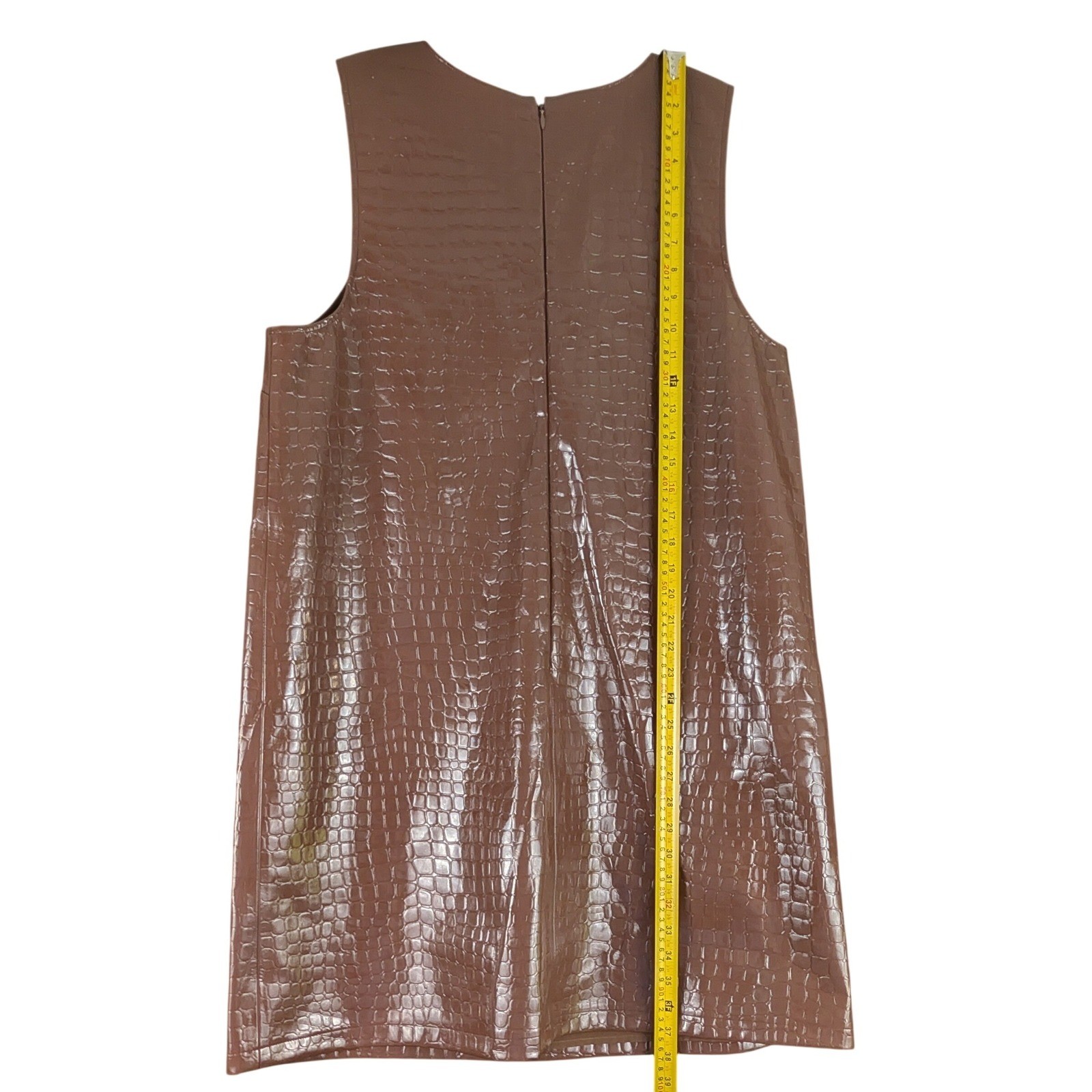 Halogen x Atlantic-Pacific Croc Embossed Faux Leather Jumper Dress Brown L NEW