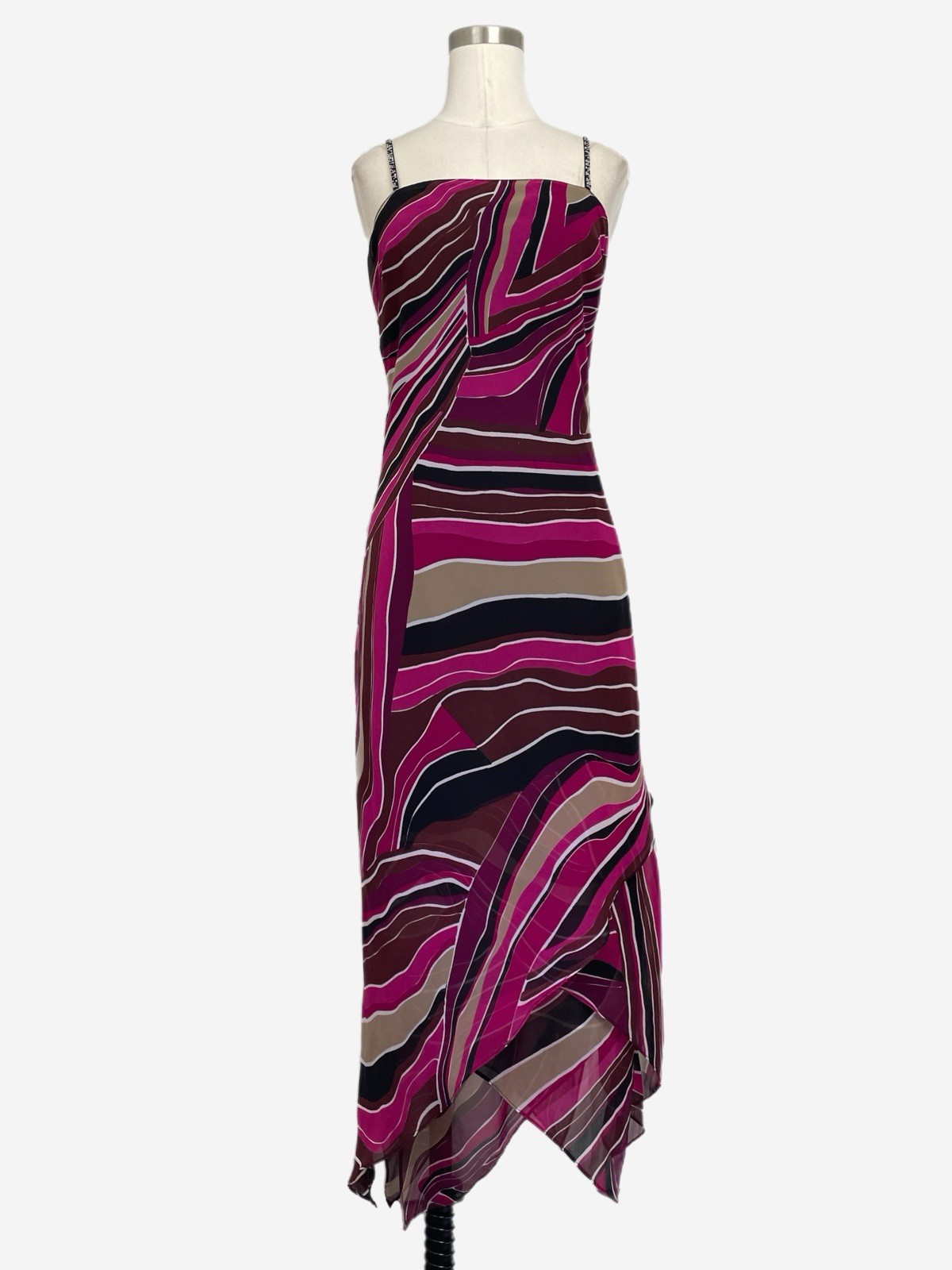 Vintage Y2K Eva Blue Pink black abstract beaded layered asymmetric slip dress S